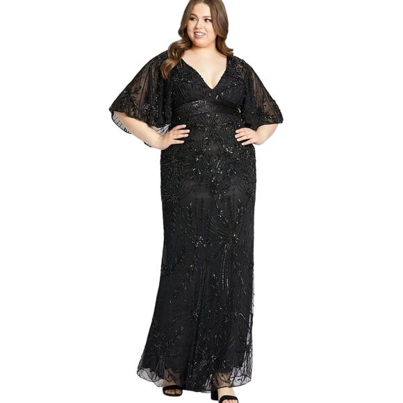 Mac Duggal 5335 Cape Sleeve Beaded Dress, Size 22W, New w/ Tag MSRP $598 Gatsby - Picture 1 of 12
